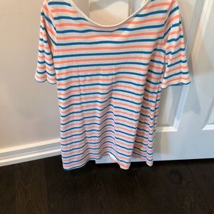 blue white and pink dress